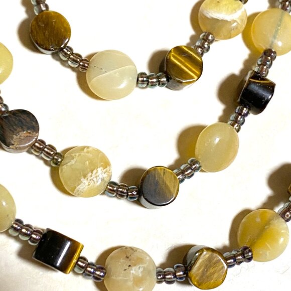 Tiger's Eye & Yellow Opal 3 Layer Statement Necklace w/ Natural Gemstones - Picture 5 of 12